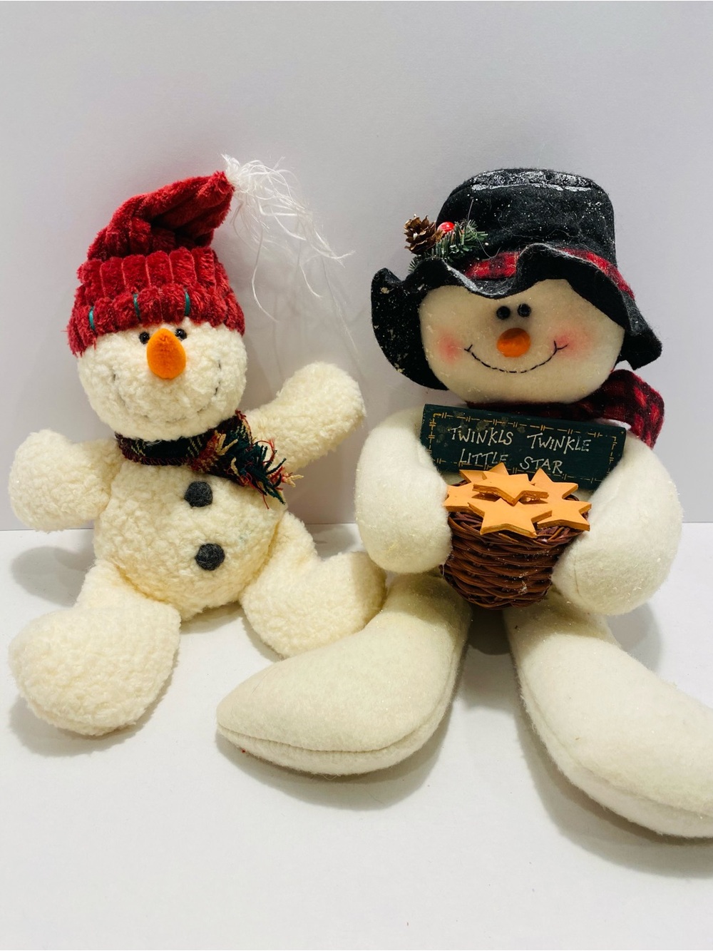 Festive Cream Snowman Plush Duo with Red and Black Hats